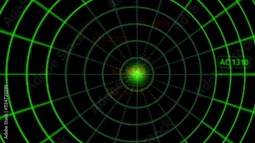Green Radar Screen: A futuristic radar screen with a green glow, highlighting the target at the center.  The intricate grid and blips create a dynamic and captivating visual.