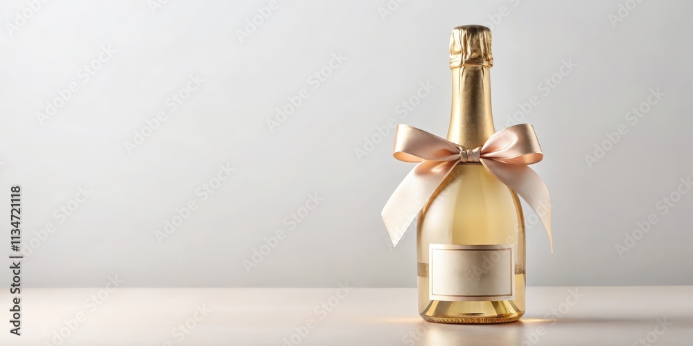 A single bottle of champagne with a delicate satin bow, ready for a special occasion A single bottle of champagne with a delicate satin bow, ready for a special occasion