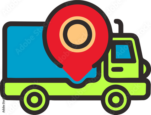 Illustration of a green truck with a location icon