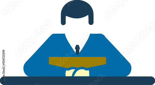 Blue tone icon representing a person reading