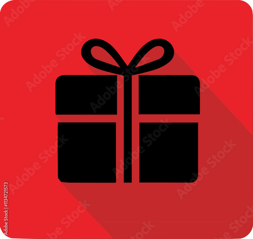 Icon illustration showing a gift box on a red background