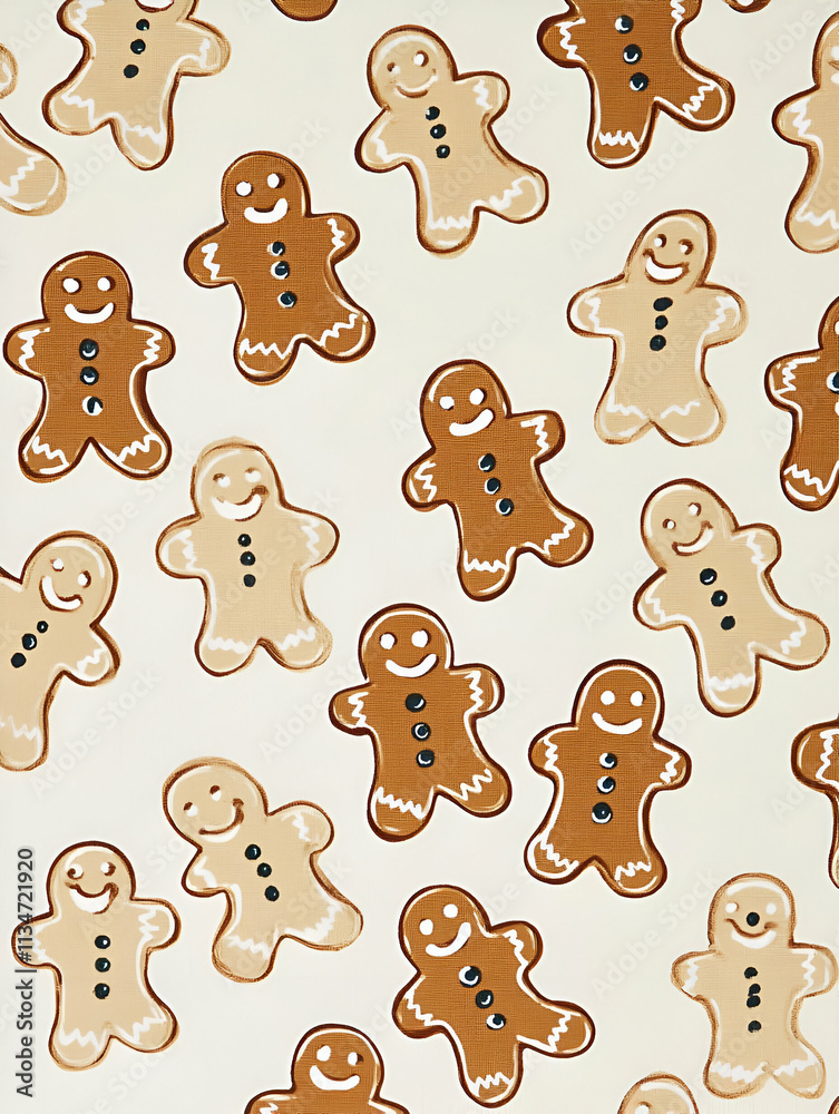 Fototapeta premium A festive pattern featuring gingerbread cookies in various shades and expressions.