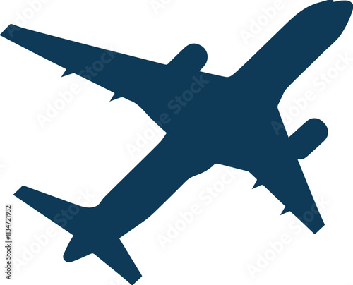 Blue airplane silhouette, travel and aviation concept