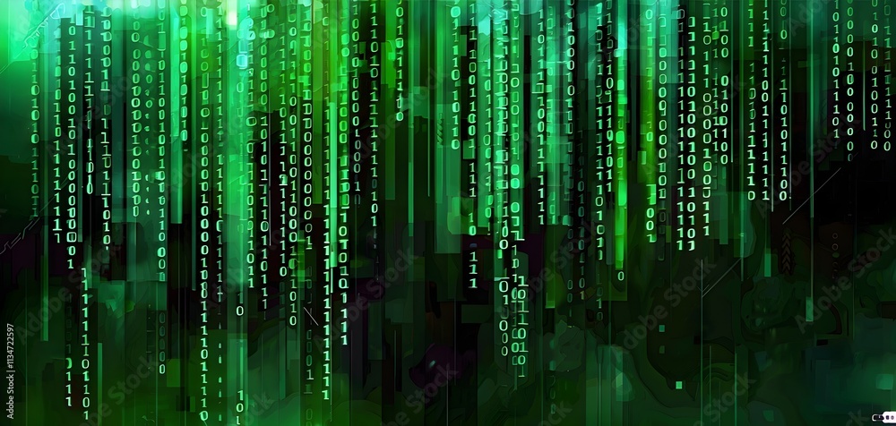 binary code cascading down like digital rain, representing data insights, vibrant hues binary code cascading down like digital rain, representing data insights, vibrant hues