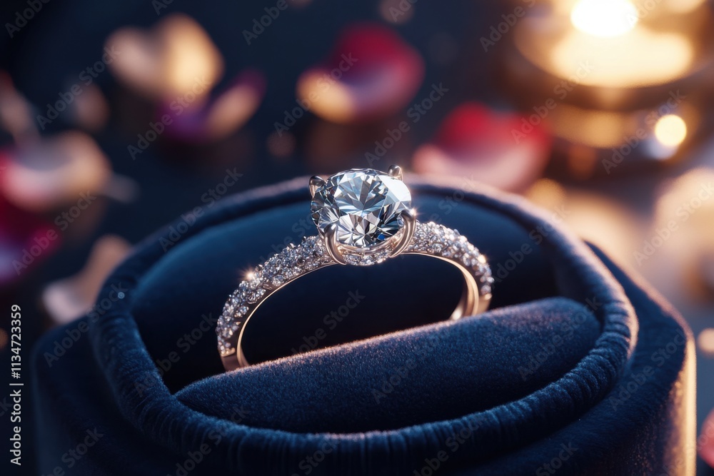Sparkling Diamond Engagement Ring in Velvet Box Romantic Setting Sparkling Diamond Engagement Ring in Velvet Box Romantic Setting