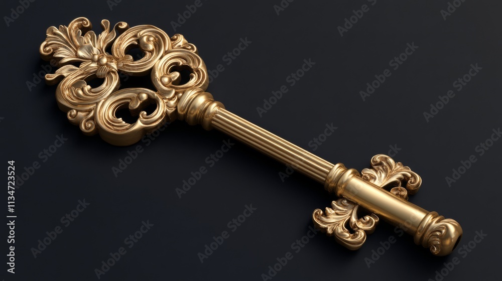 Intricate golden key symbolic of mystery and potential Intricate golden key symbolic of mystery and potential