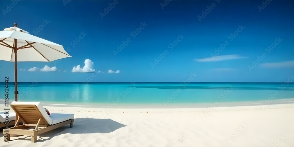 Obraz premium A tropical beach with white sand , turquoise water , and a clear blue sky.