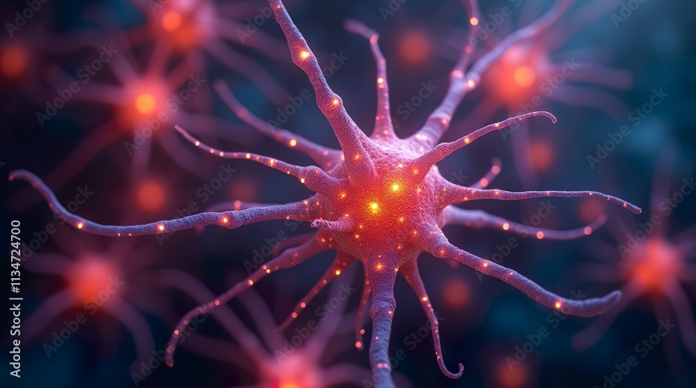A Detailed Close-up of Neurons Connecting in a Vibrant Neural Network with Glowing Synapses Firing Electrical Signals A Detailed Close-up of Neurons Connecting in a Vibrant Neural Network with Glowing Synapses Firing Electrical Signals