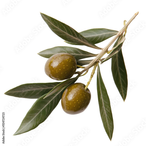 Olive Branch with Green Olives Isolated on PNG Transparent Background