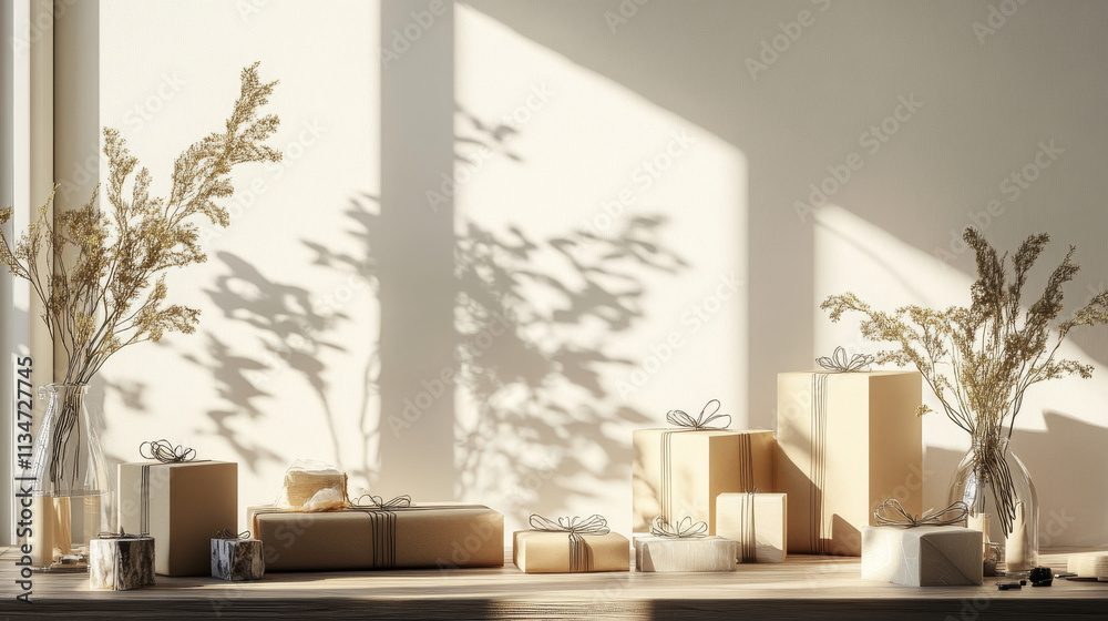 Minimalist Gift Wrapping Station: Earth Tones, Sustainable Style