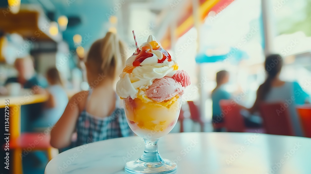 Fototapeta premium Delicious multi flavored ice cream sundae dessert