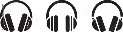 Headphone vector black design trace on white background.