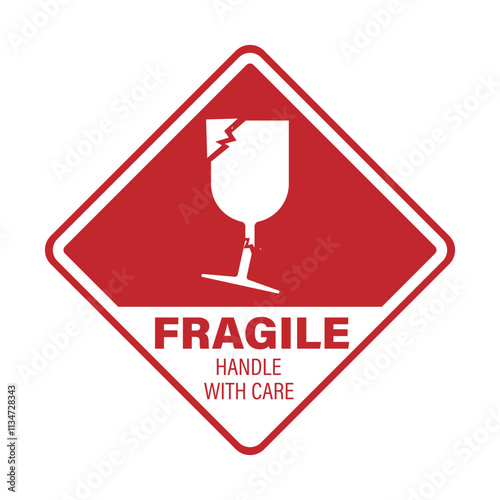 Diamond label Fragile package, handle with care sign with break glass caution sticker