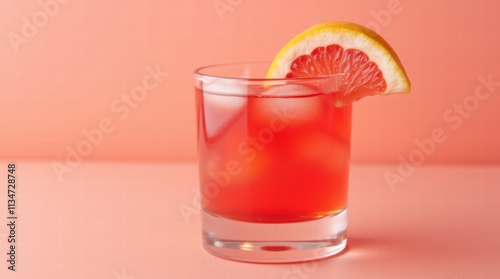 Wallpaper Mural Fresh ruby red grapefruit juice in a glass with slices grapefruit on a salmon background Torontodigital.ca