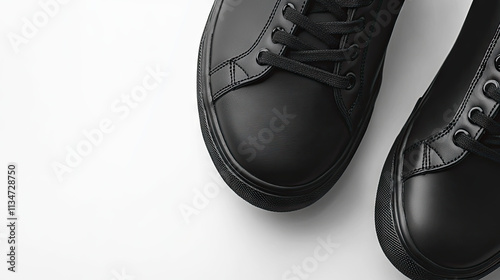 Black leather sneakers, top-down perspective