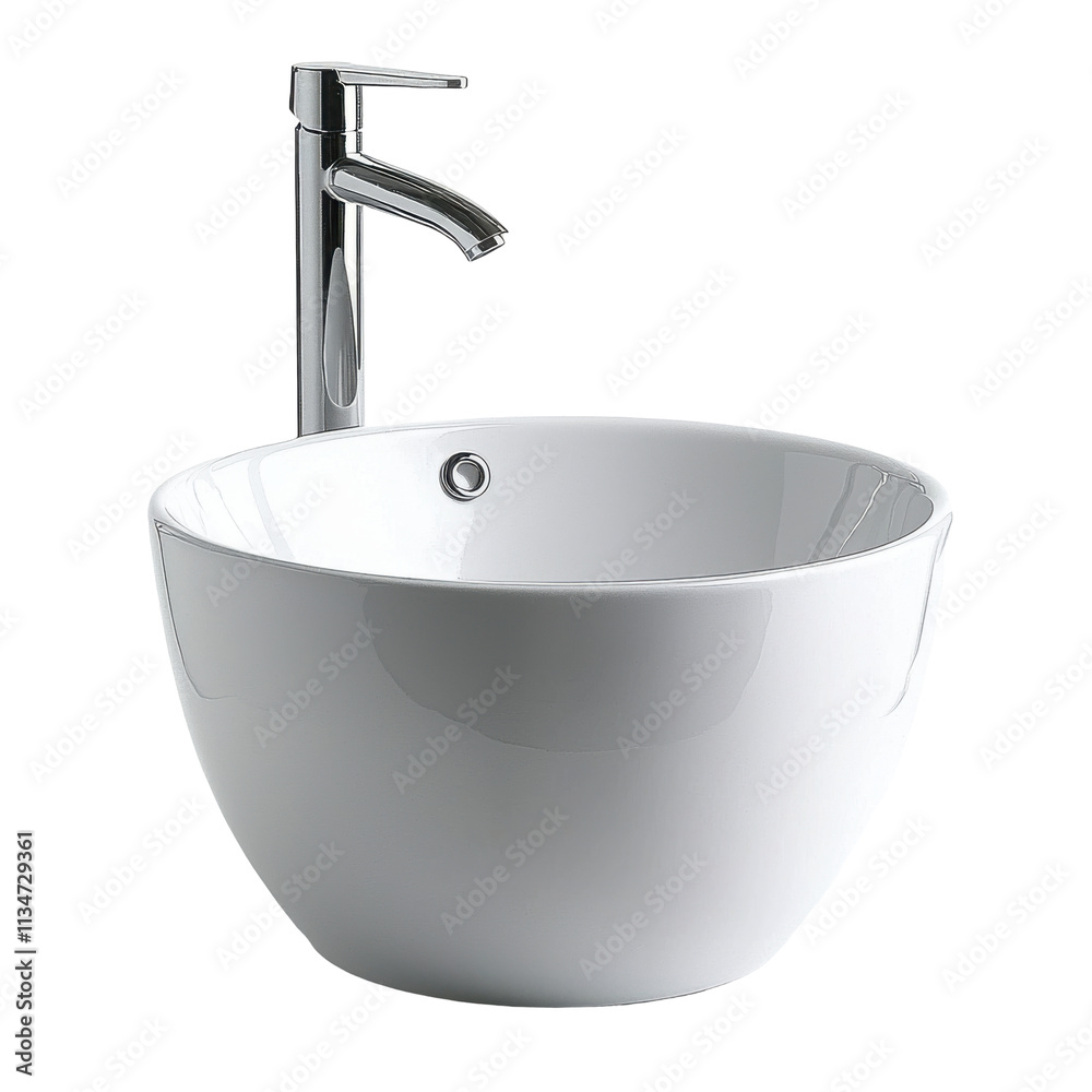 White Ceramic Sink with Faucet isolated on png transparent background. White Ceramic Sink with Faucet isolated on png transparent background.