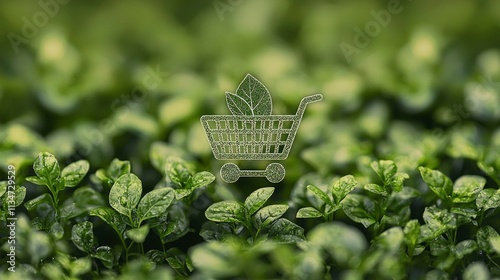 logo represents sustainable retail store showcasing green leaf within shopping cart icon. design highlights eco friendly shopping practices inviting colors. photo