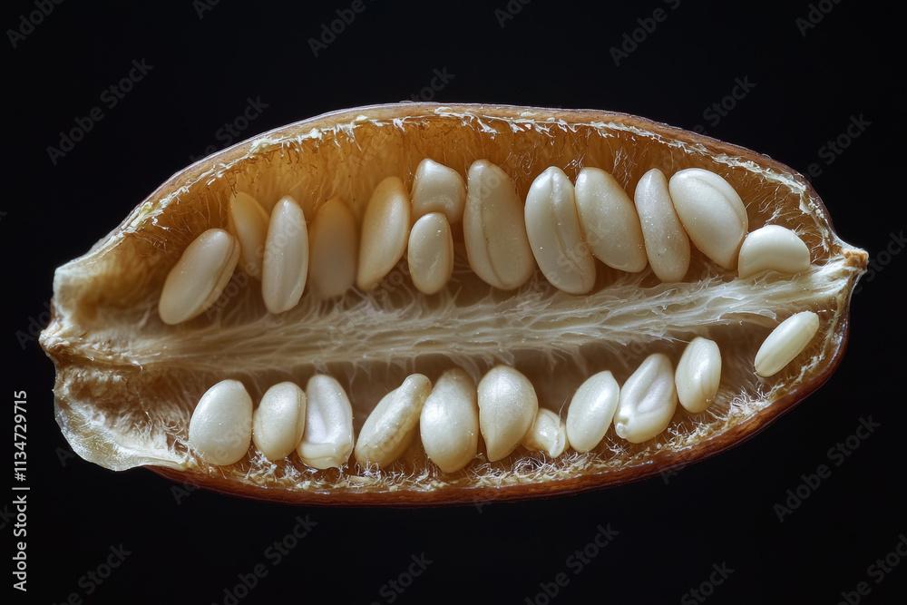 Sesame Seed Pod Cross Section: Macro Photography of Seeds Sesame Seed Pod Cross Section: Macro Photography of Seeds
