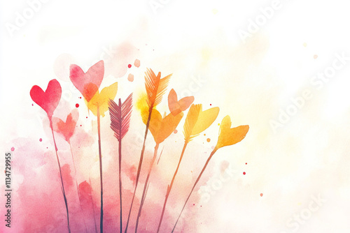 Watercolor Hearts Arrows: Romantic Abstract Painting