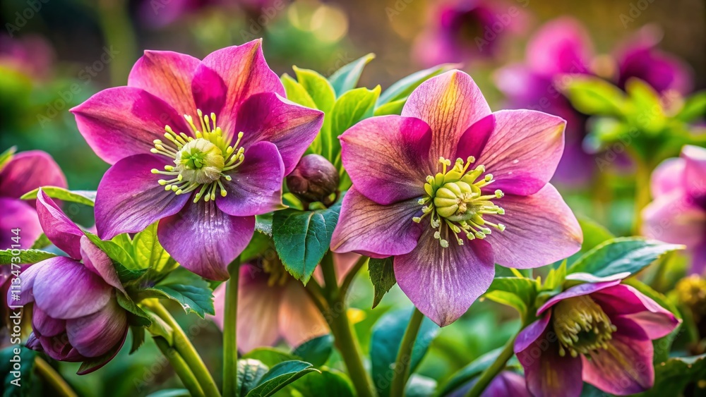 Obraz premium Candid Photography of Stunning Hellebore Blooms in a Natural Garden Setting, Showcasing Their Unique Colors and Textures to Highlight the Beauty of Springtime Flora