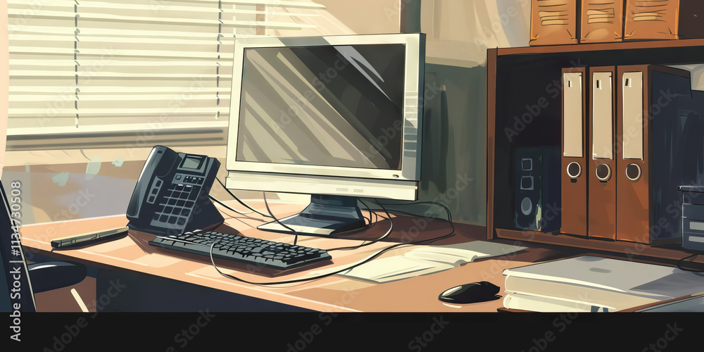 Office Desk with Computer and Filing Cabinet Office Desk with Computer and Filing Cabinet