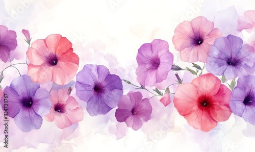 Fototapeta Naklejka Na Ścianę i Meble -  A Serene watercolor petunias in soft purples and pinks