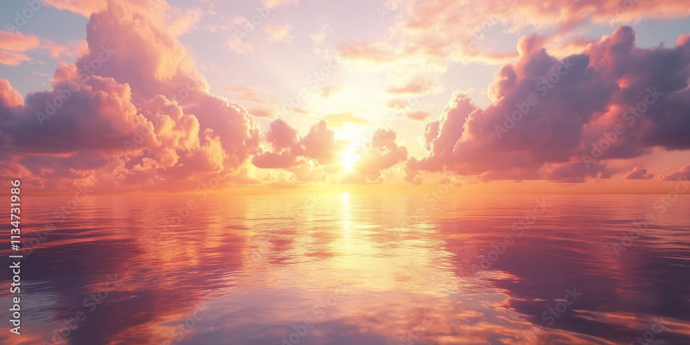 Serene sunset over calm ocean waters with vibrant clouds. Serene sunset over calm ocean waters with vibrant clouds.