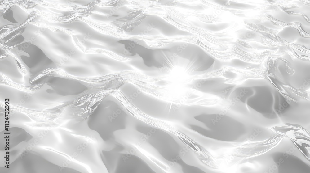 Fototapeta premium White water wave light surface overlay background. 3d clear ocean surface pattern with reflection effect backdrop. Marble desaturated texture. Sunny aqua ripple movement with shiny refraction