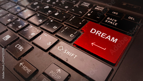 self improvement word dream write on entering keyboard botton text with red focus 