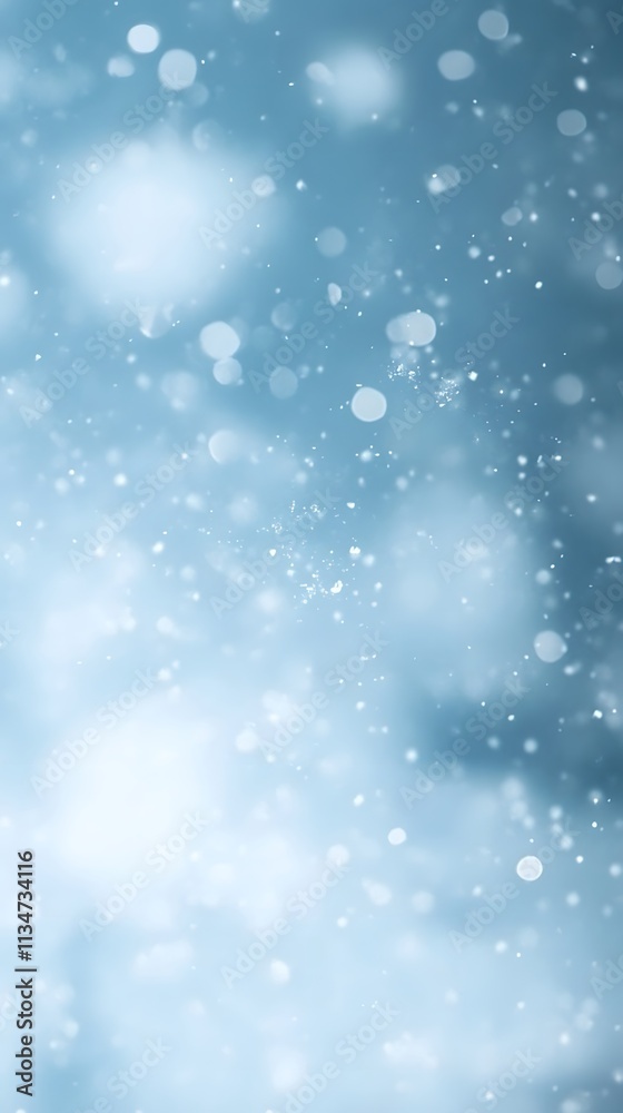 Serene winter atmosphere with blurred light blue snowflakes drifting. Serene winter atmosphere with blurred light blue snowflakes drifting.