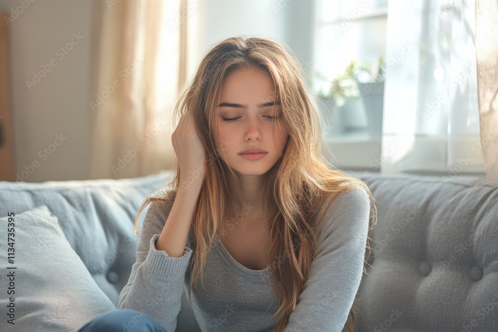 Lonely Asian Woman on Couch Reflecting on Grief and Heartbreak Feelings of Sadness Exhaustion and Anxiety Lonely Asian Woman on Couch Reflecting on Grief and Heartbreak Feelings of Sadness Exhaustion and Anxiety