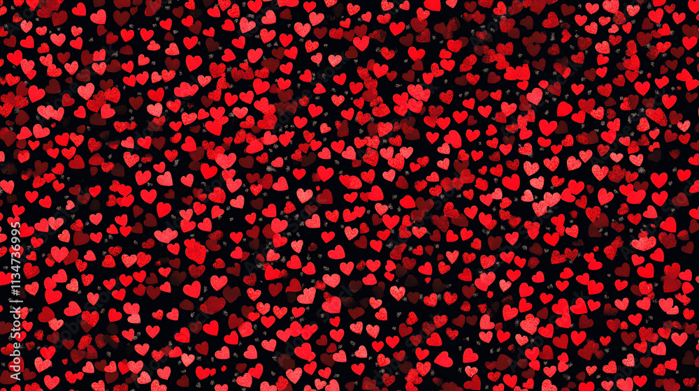 A vibrant pattern of red hearts on a black background. A vibrant pattern of red hearts on a black background.