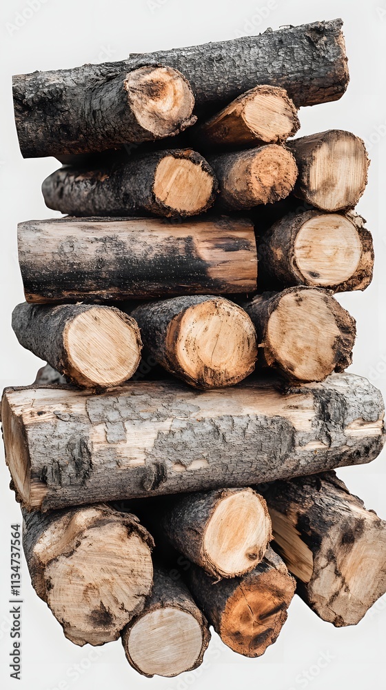 Wooden log firewood stacked on a transparent background, isolated image. Wooden log firewood stacked on a transparent background, isolated image.