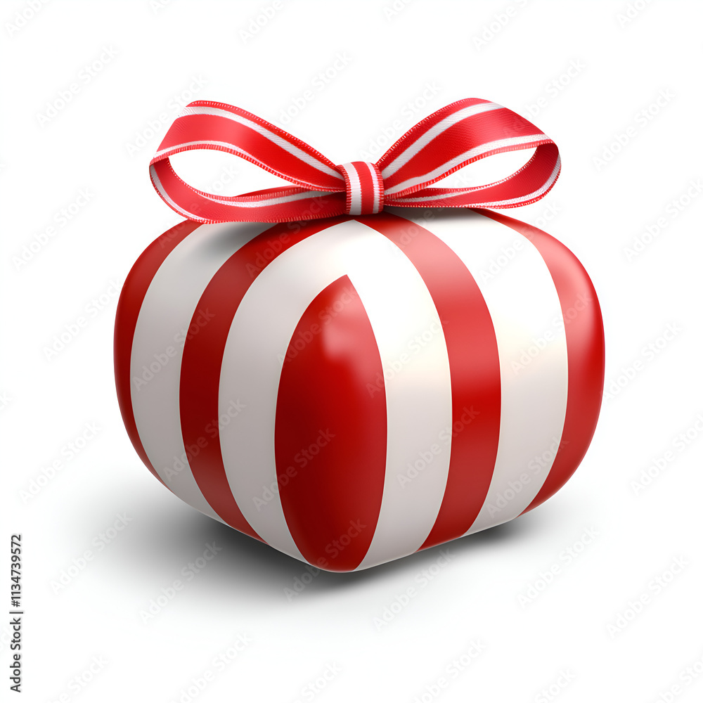 A festive red and white striped gift box with a ribbon, symbolizing celebration and surprise. A festive red and white striped gift box with a ribbon, symbolizing celebration and surprise.