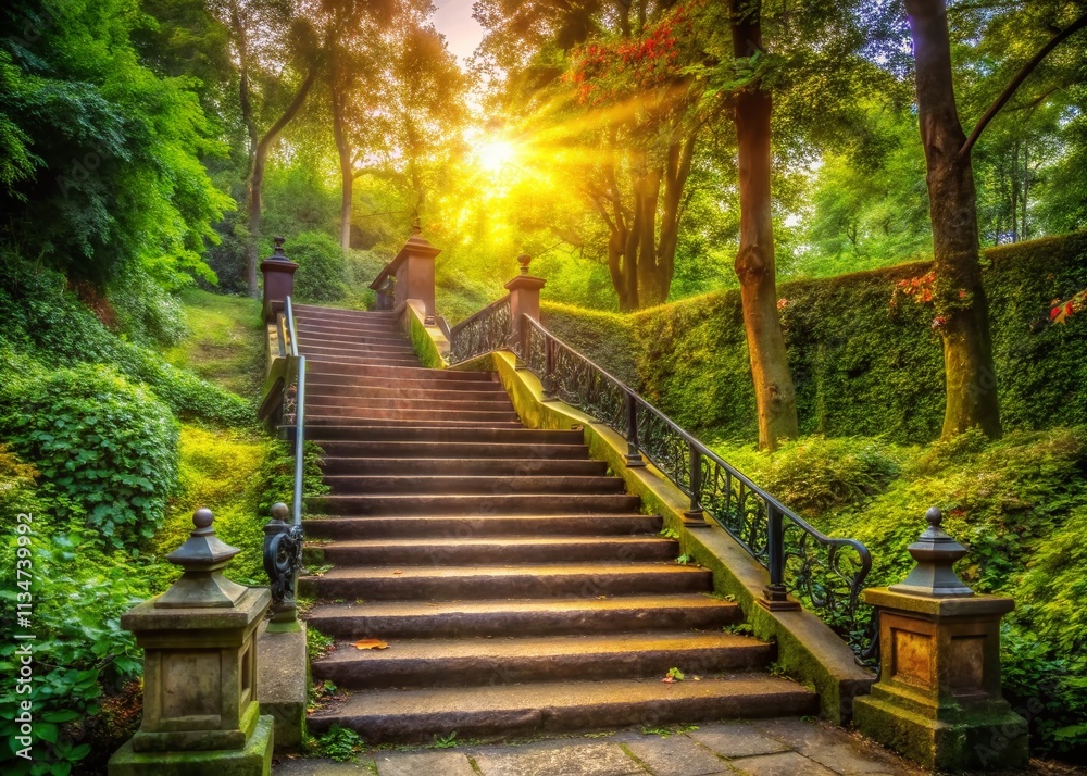 Captivating Candid Photography of an Old Worn Staircase in a Serene Park Surrounded by Lush Greenery and Natural Light, Inviting Exploration and Reflection in Tranquil Settings Captivating Candid Photography of an Old Worn Staircase in a Serene Park Surrounded by Lush Greenery and Natural Light, Inviting Exploration and Reflection in Tranquil Settings
