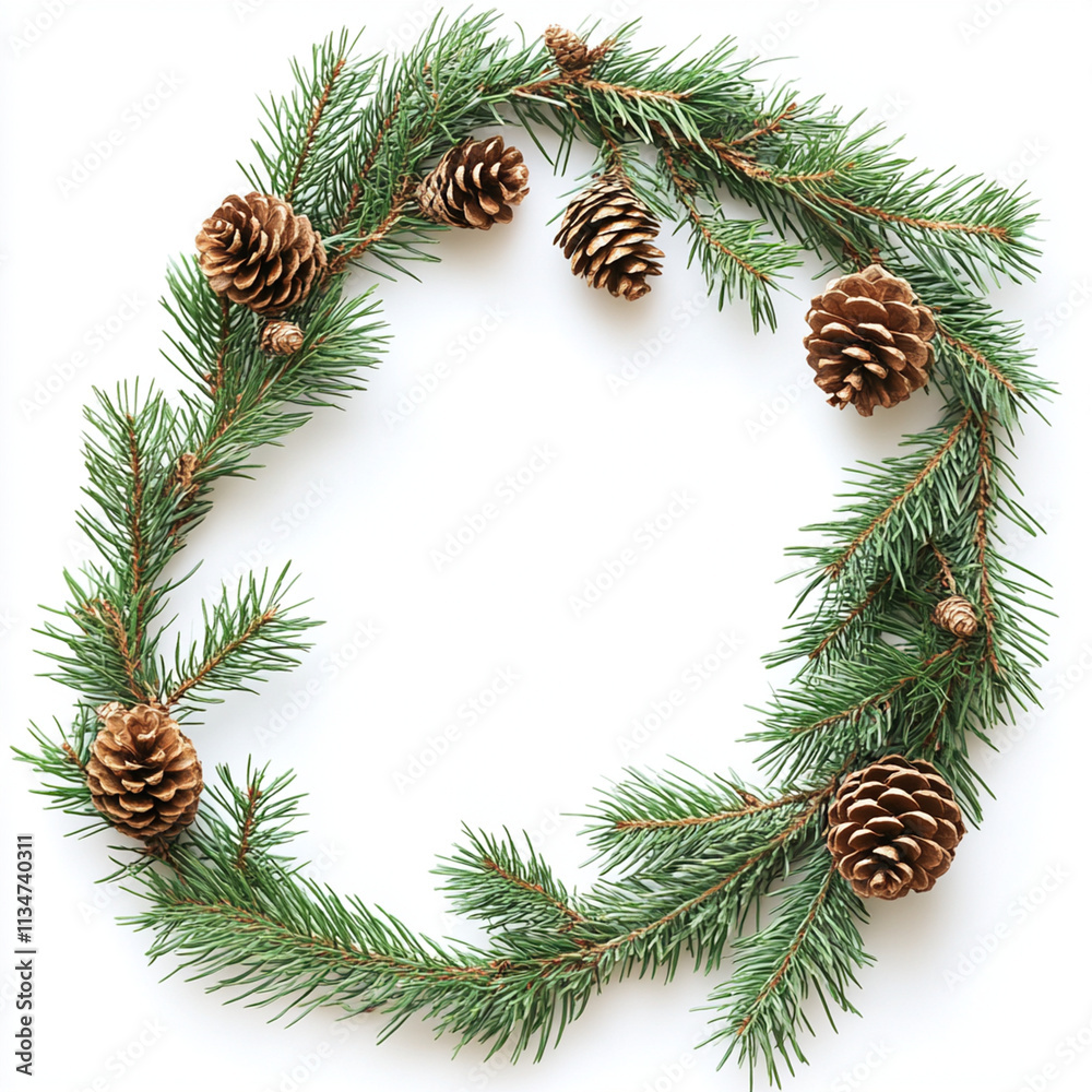 Green pine garland with scattered pinecones, neatly arranged on a white background. PNG transparent, christmas, tree, frame, branch Green pine garland with scattered pinecones, neatly arranged on a white background. PNG transparent, christmas, tree, frame, branch
