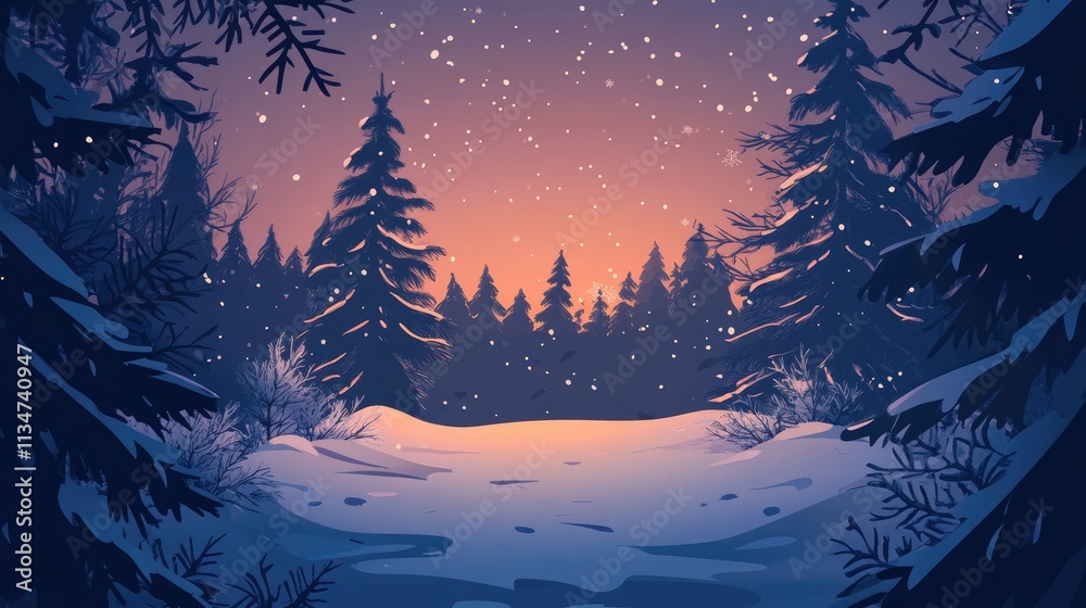 Fototapeta premium winter night landscape. snowy forest and fir branches