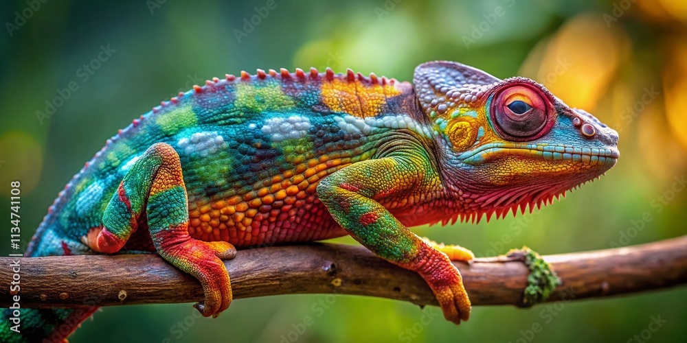 Fototapeta premium Captivating Chameleon in Focus - A Stunning Product Photography Showcase of Nature's Colorful Reptile, Perfect for Wildlife Enthusiasts and Nature Lovers Alike