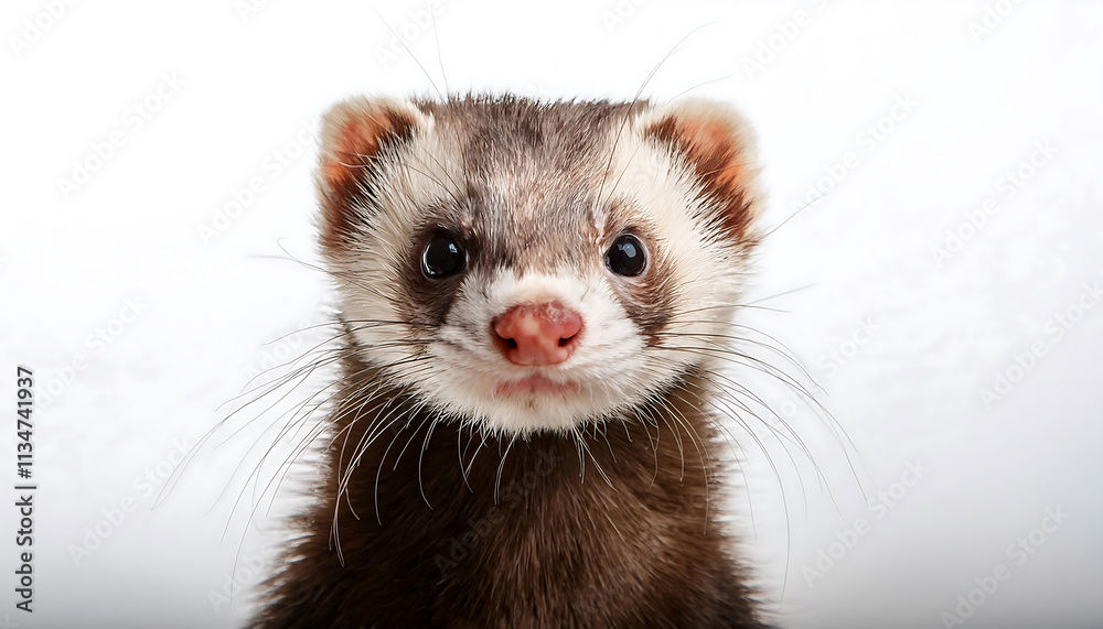 Curious Ferret Gazing Forward on a White Background Curious Ferret Gazing Forward on a White Background