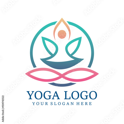 Meditation wellness yoga logo with clean and elegant lines style design