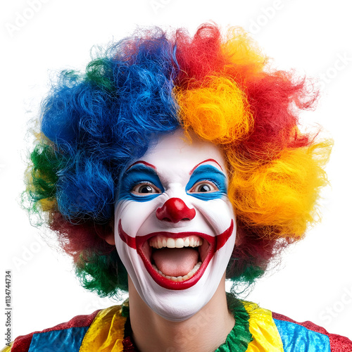 Male clown face closeup isolated on a transparent background