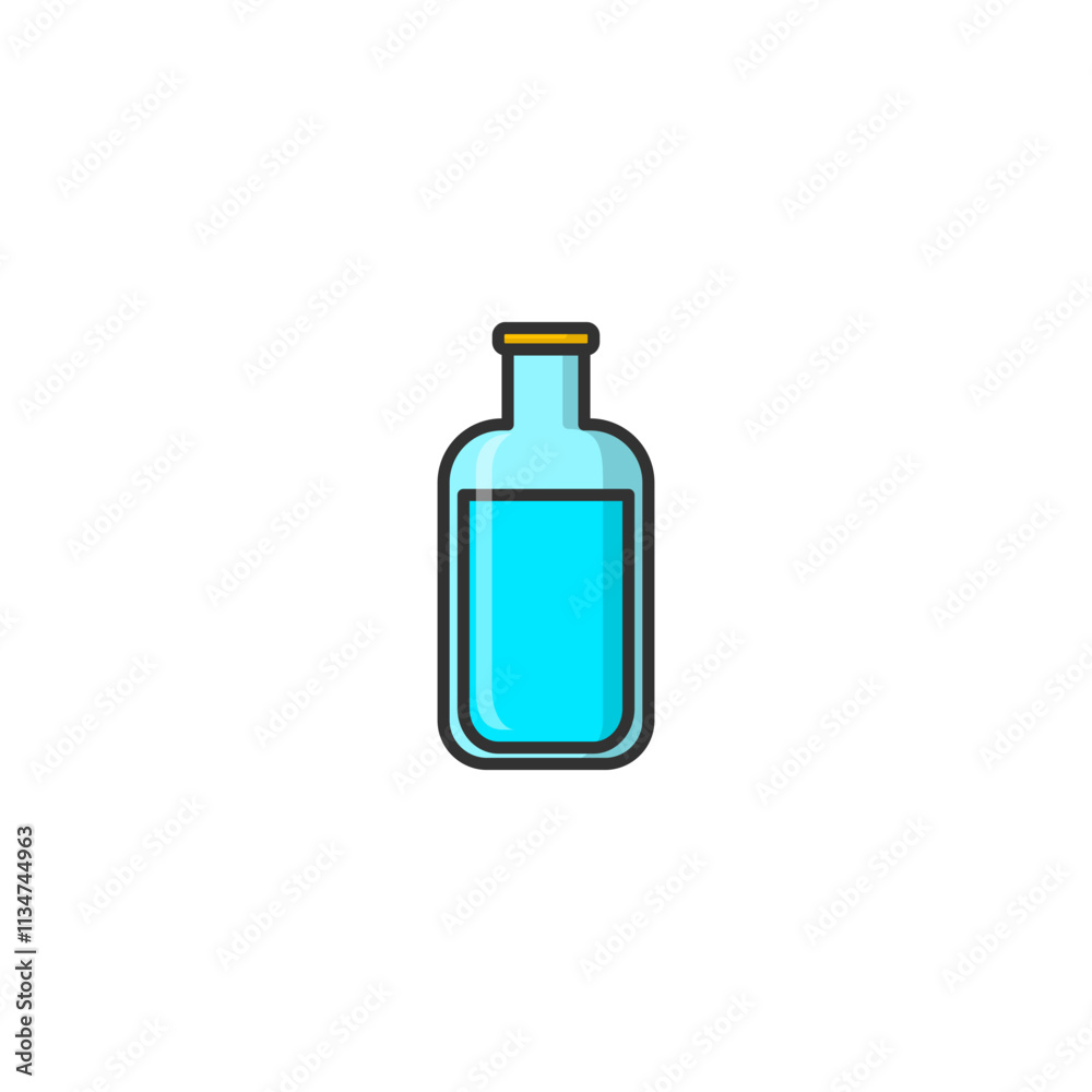 Illustration of a transparent glass bottle containing blue liquid, set on a solid white background. Perfect for minimalistic, modern designs or concepts related to liquids, bottles, or containers. Illustration of a transparent glass bottle containing blue liquid, set on a solid white background. Perfect for minimalistic, modern designs or concepts related to liquids, bottles, or containers.