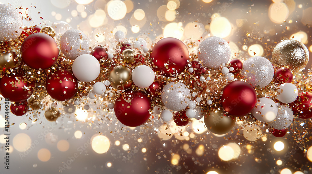 Christmas Tree Branch with Baubles and Blurred Golden Bokeh Christmas Tree Branch with Baubles and Blurred Golden Bokeh