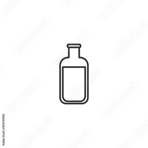 Outline of a transparent glass bottle containing blue liquid, set on a solid white background. Perfect for minimalistic, modern designs or concepts related to liquids, bottles, or containers.