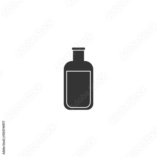 Silhouette of a transparent glass bottle containing blue liquid, set on a solid white background. Perfect for minimalistic, modern designs or concepts related to liquids, bottles, or containers.