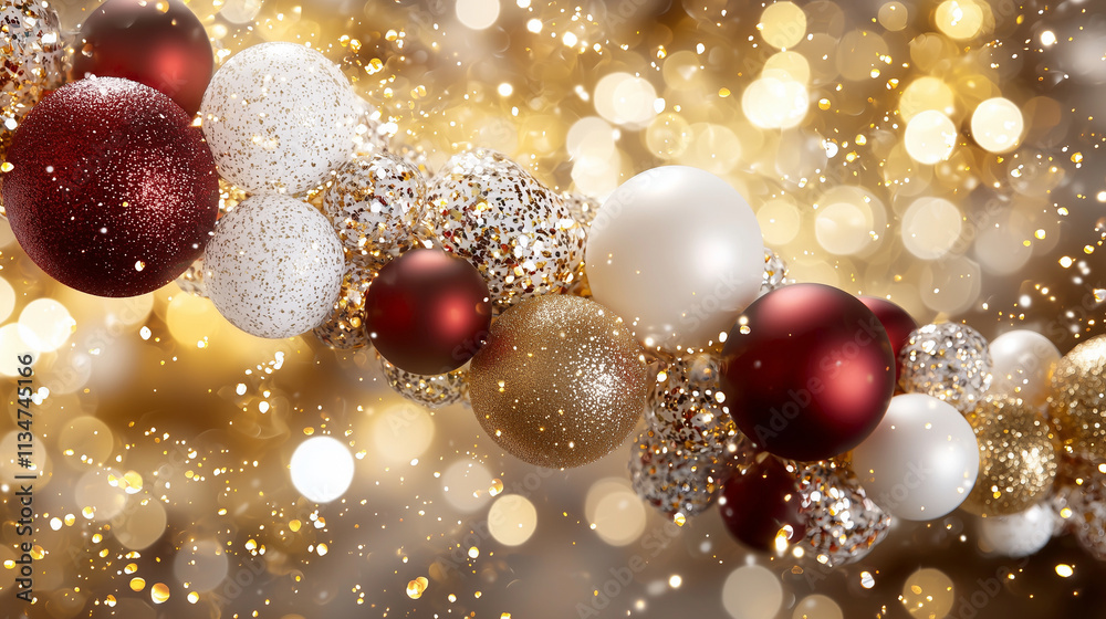 Overhead View of Christmas Tree Branch with Baubles and Bokeh Overhead View of Christmas Tree Branch with Baubles and Bokeh