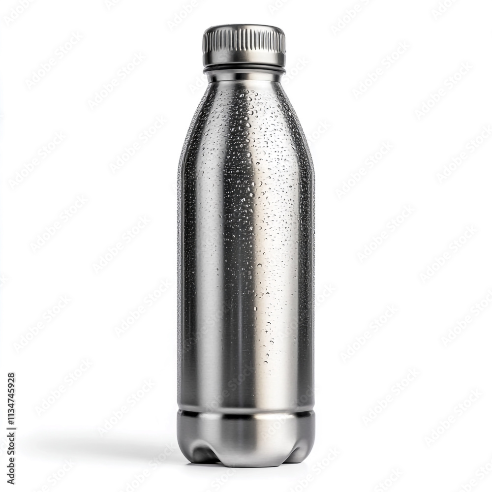 Stainless steel water bottle with condensation on surface isolated on white background. Stainless steel water bottle with condensation on surface isolated on white background.