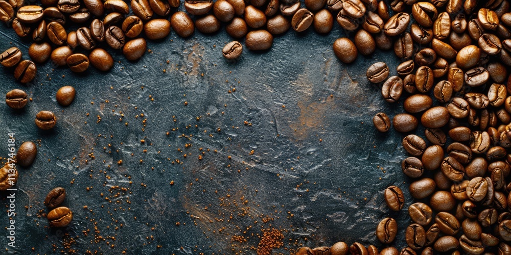 Coffee beans scattered on textured background creating a rustic and inviting space