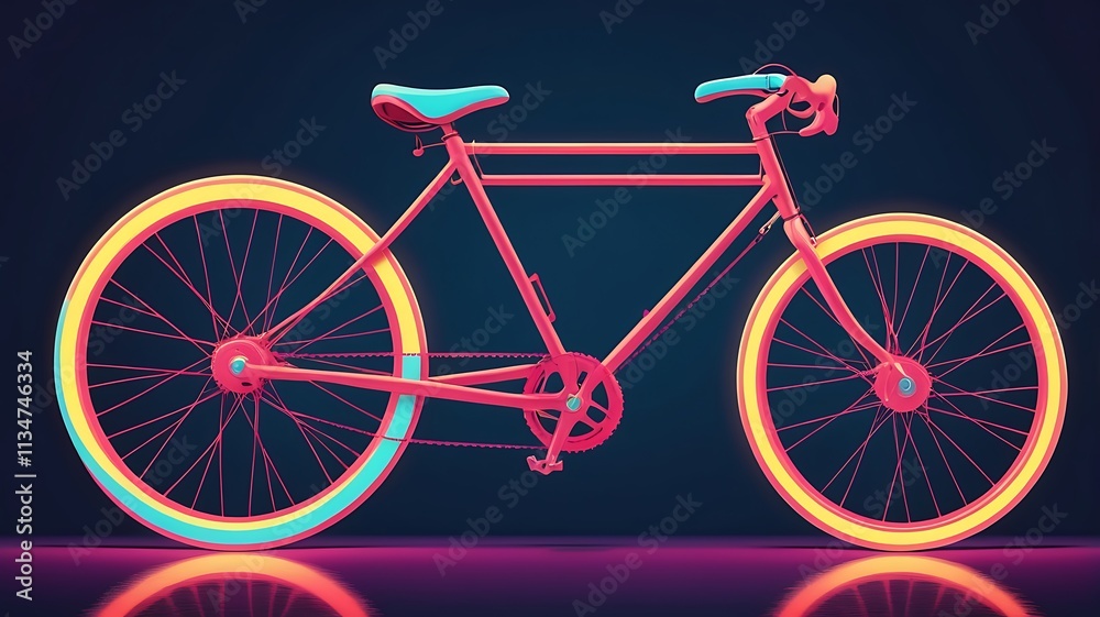 Fototapeta premium A vibrant pink bicycle with colorful tire accents