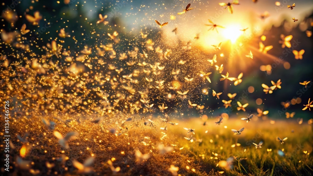 Naklejka premium Captivating Documentary Photography of Flying Particles in Motion, Showcasing the Beauty of Nature's Microelements, and Their Impact on Our Environment and Health